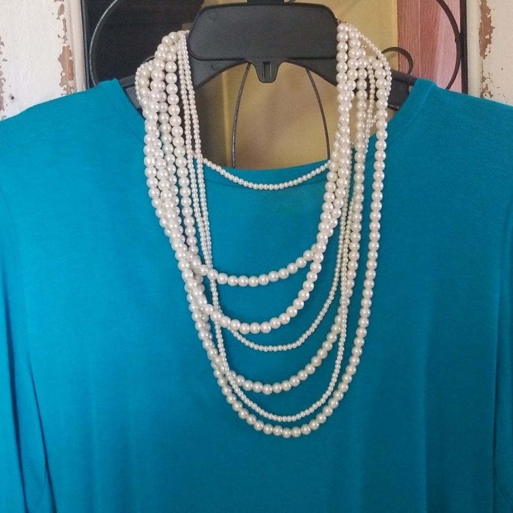 Multi Strand Long Pearl Necklace